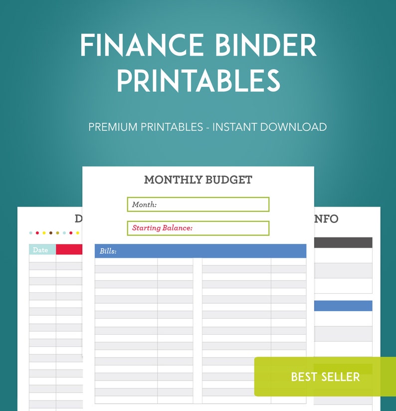 Finance Binder PDF Printable Pages - INSTANT DOWNLOAD - Budget Binder - Money Management - Household Finances - Bill Pay - Home Binder 