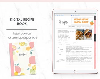 Digital Recipe Book Goodnotes - Meal Planner and grocery list - Lined, graph, dotted pages also included - Clickable tabs - 350 Recipes