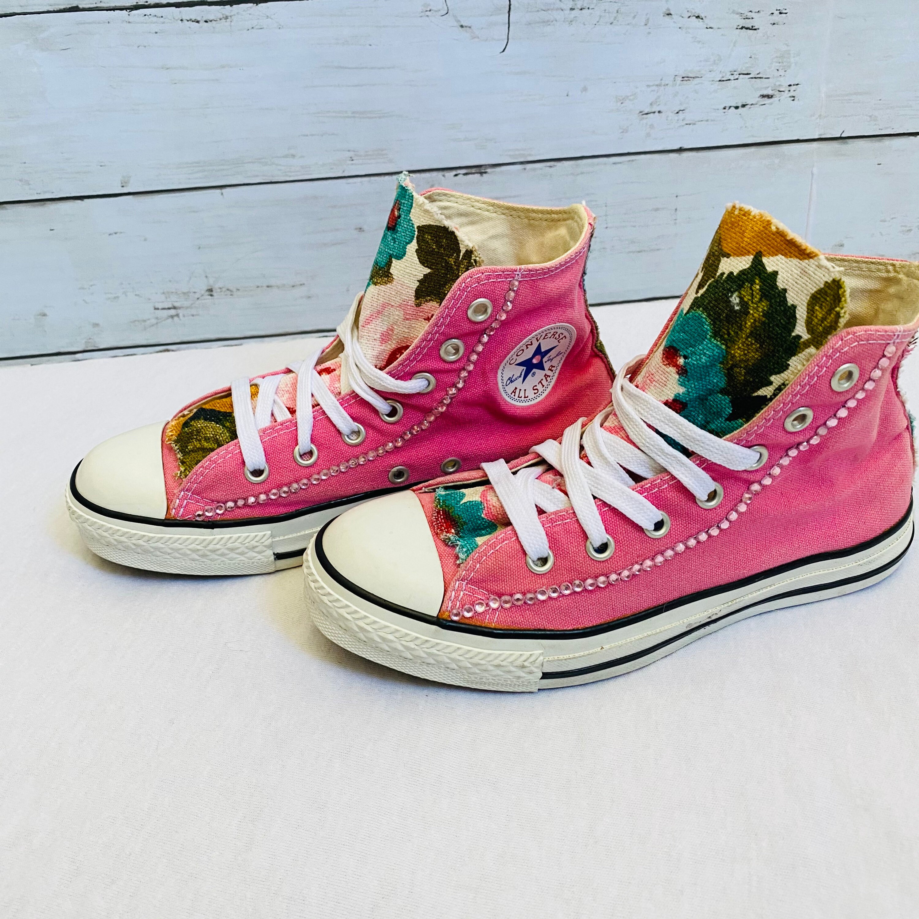 Custom Floral Converse Pink Chuck Taylor HiTops Shoes Etsy