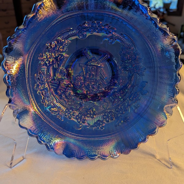 Summit Light Blue Iridescent Carnival Glass Bowl