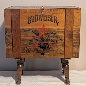 Anheuser-Busch 1876-1976 Wood Beer Crate Storage Table - Hinged Lid - Storage Crate-Anniversary