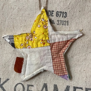 Rustic Handmade Quilted Star Ornament: Vintage Cutter Quilt Upcycle, 5&quot; Christmas Decor