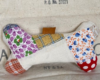 Quilted Homemade Dog Bone Pillow: Vintage Cutter Quilt Accent Pillow
