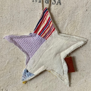 Quilted Star Ornament: Vintage Cutter Quilt Handcrafted Ristic Decor Upcycle, 5&quot;