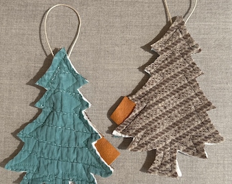 Juego de adornos navideños acolchados hechos a mano para el hogar: Lino vintage reciclado, 15 cm (6 pulgadas)