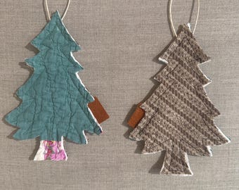 Juego de adornos navideños acolchados hechos a mano para árbol de Navidad: Lino vintage reciclado, 15 cm (6 pulgadas)