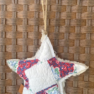 Handcrafted Holiday Quilted Star Ornament: Vintage Cutter Quilt, Rustic Christmas Decor