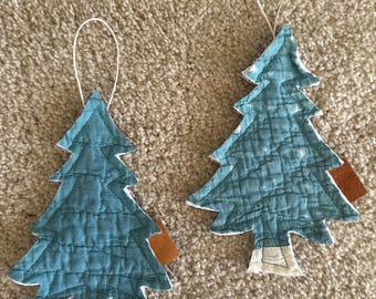 Juego de adornos navideños acolchados para árbol: lino vintage reciclado, hechos a mano (6")