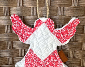 Adorno de ángel acolchado: Colcha vintage, decoración navideña rústica (5 pulgadas)