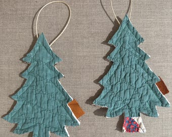 Juego de adornos navideños acolchados hechos a mano para árbol de Navidad: Lino vintage reciclado, 15 cm (6 pulgadas)