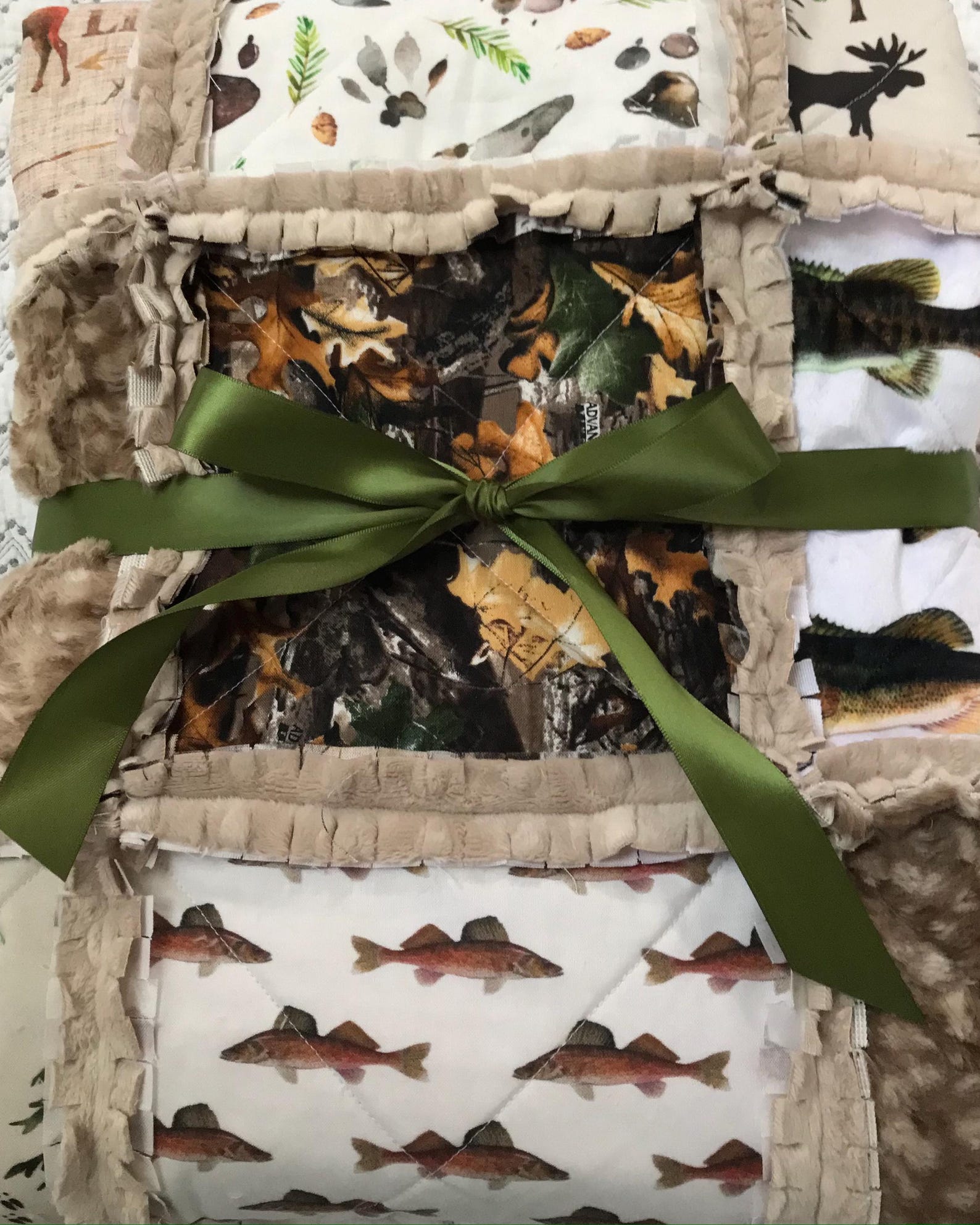 Fish Rag Quilt Handmade Hunting Woodland Crib Rag Quilt: Fishing Theme, Hunter Green ...