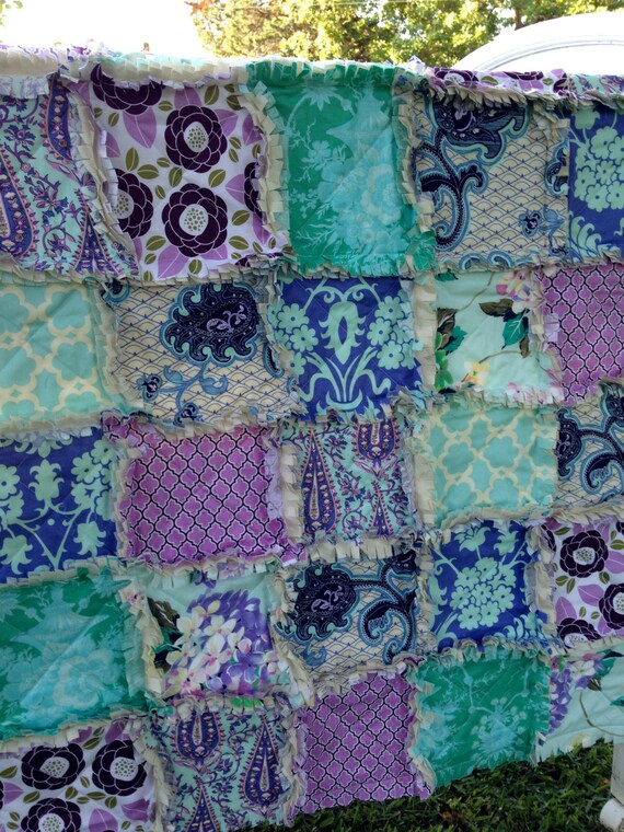 Crib Rag Quilt Purple Aqua Lavender Bohemian Baby Quilt Baby Etsy
