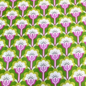 Pop Blossom Cotton Fabric: Heather Bailey True Colors, Green Pink (1/2 Yard)