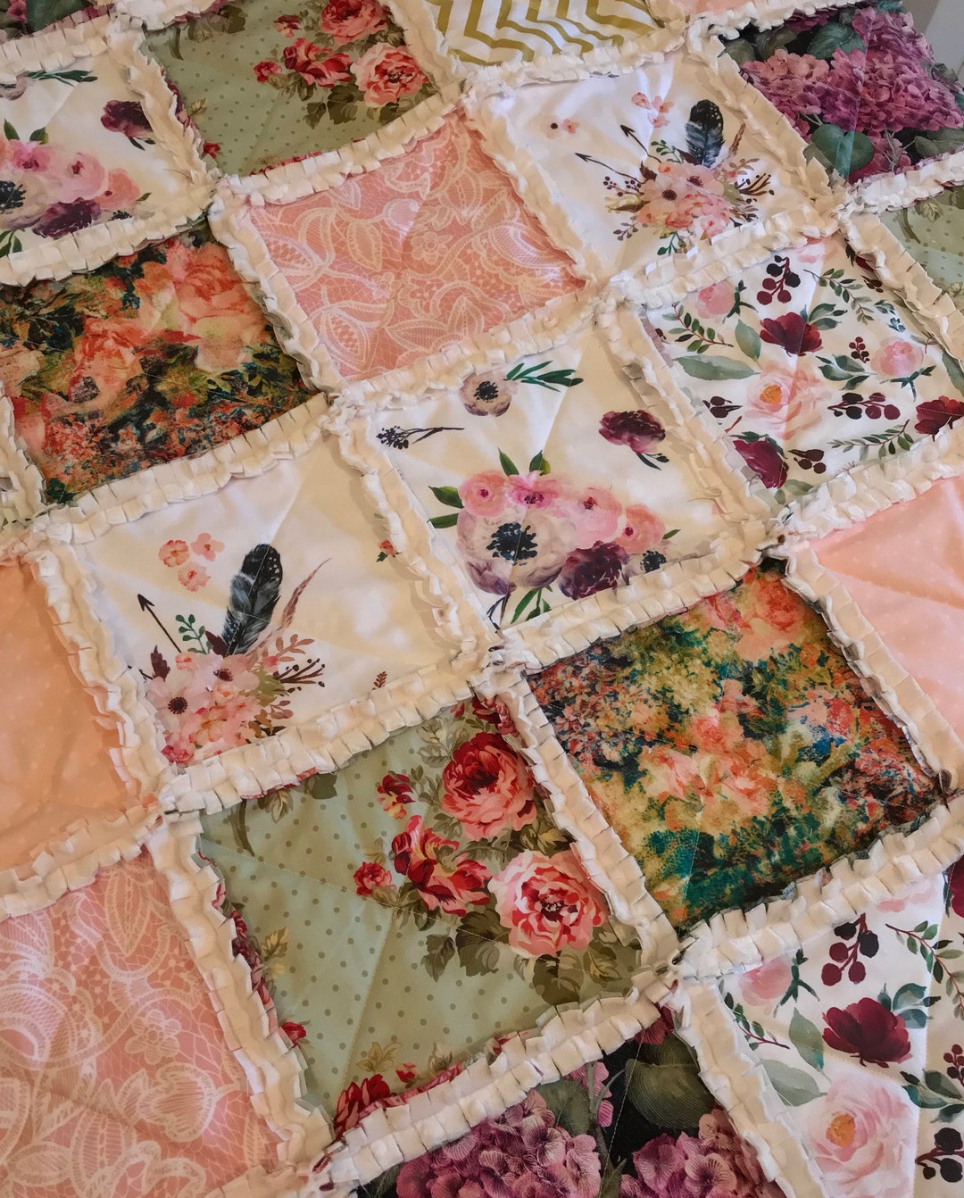 Crib Rag Quilt Pattern Crib Rag Quilt, Wild at Heart Cottagedome Burgundy Plum Pink Peach Gold ...