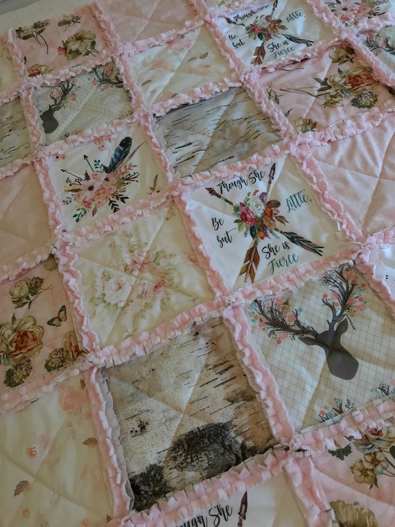 horses Baby girl baby blanket in pink and mint with boho fabrics and including arrows and feathers cactus