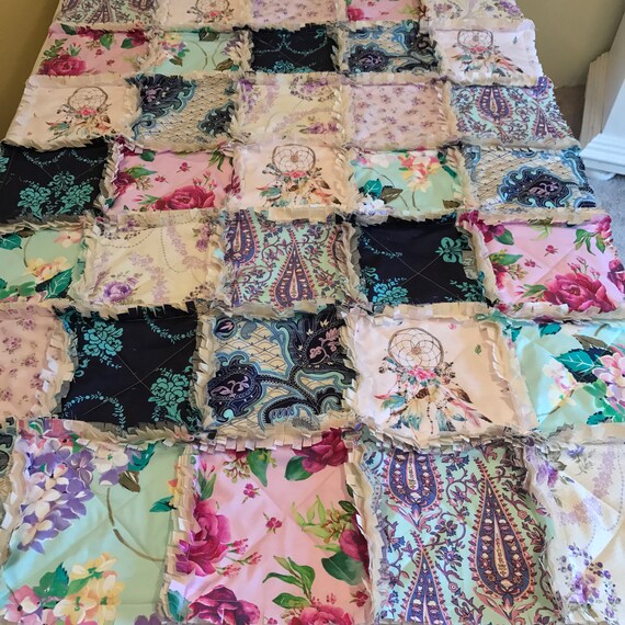 Crib Rag Quilt Purple Navy Pink Aqua Dream Catcher Lavender Etsy