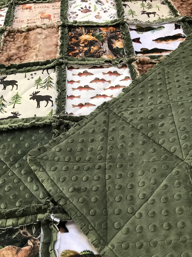 Fish Rag Quilt Handmade Hunting Woodland Crib Rag Quilt: Fishing Theme, Hunter Green ...
