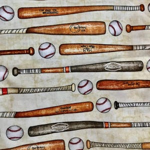Baseball Bats Fabric: Dan Morris Design, Charcoal Gray Tan (1/2 Yard)