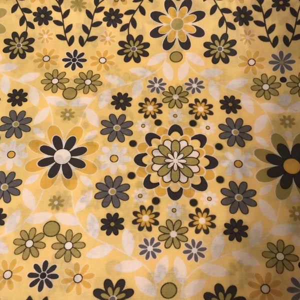 CLEARANCE 1/2 Yard Sunrise Silent Cinema, OOP Fabric Rare Jenean Morrison Cotton Yellow Gray Destash Fabric Crafts Sewing