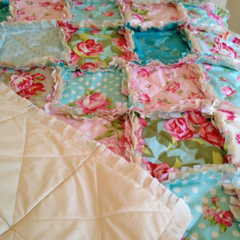 Turquoise Roses Baby Quilt Shabby Roses Baby Girl Crib Bedding Blue Red Baby Rag Quilt Baby Quilt Baby Girl Crib Rag Quilt Pink Aqua