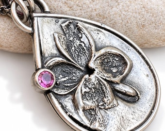 Tourmaline Necklace, Rose, Lilac Flowers Necklace Silver, 925 Sterling Silver, Flowers, Berry, Pink, Purple, Spring