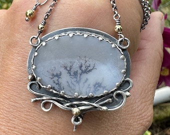 Dendritic Agate Necklace, Gold Necklace, Gold Pendant, Sterling Silver Necklace, Pendant