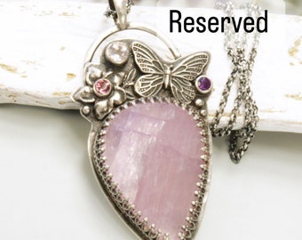 Reserved ----> 4/4 deposit, Kunzite, Butterfly Necklace, Berry, Rose Quartz Pendant, Butterfly Wings, Tourmaline, Rose Quartz, Amethyst