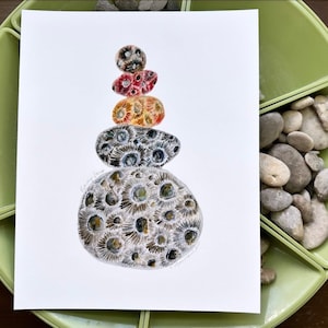 Michigan Rocks Fine Art Illustration Print Petoskey Stone Colorful Stacked Stones Geology Gift Wall Artwork Home Decor Modern Minimalistic