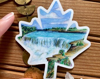 Naklejka z liściem klonu – Wodospad Niagara – Kanadyjska naklejka podróżna, wodoodporna