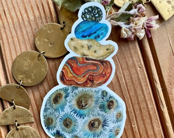 Petoskey Agate Leeland Blue Copper Pudding Stone Stack Watercolor Art Waterproof Decal Sticker Gift