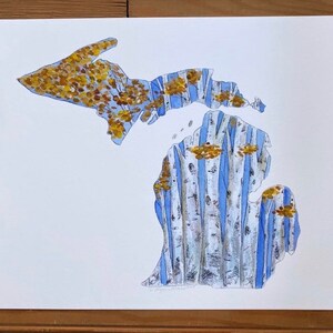 Missouri Karte Zustand Umriss Original Aquarell Kunstdruck Malerei Espe Birke Wald Landschaft Herbst Herbst Personalisieren MI