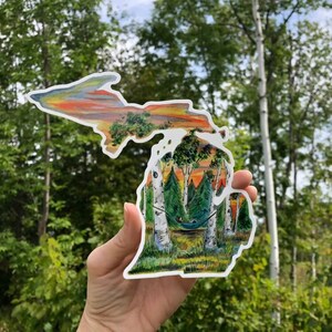 Michigan Sunset Hammock Sticker, Waterproof State Outline Art