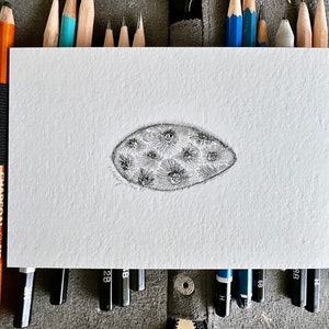 Original Petoskey Stone Drawing Geological Rock Pencil Charcoal Black and White Wall Art Home Decor Small Gift 4x6 OOAK Michigan  Art