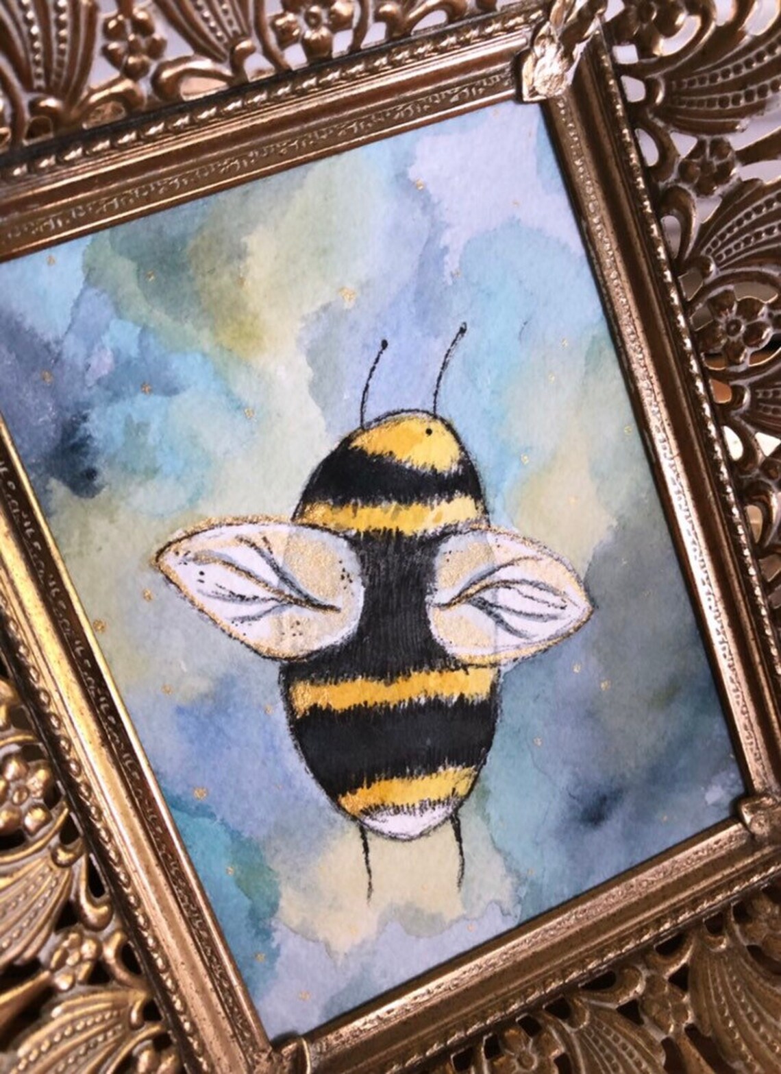 Original Watercolor Painting Artwork Bumble Bee Honey Bee Insect ...