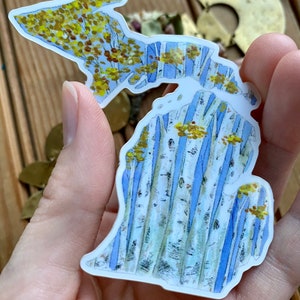 Adesivo de vinil de Michigan - Decalque do estado de Michigan - Decalque de carro de Michigan - Decalque do estado de origem - Aspen Birch Art - Adesivo de para-choque - Decalque MI