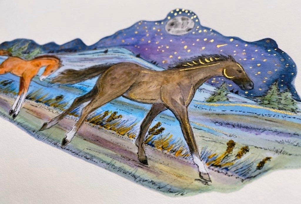 Kentucky State Map Print Running Horses Night Sky Landscape | Etsy