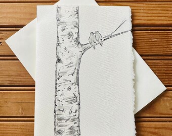 Original Watercolor Card Art Hand Painted One of a Kind Aspen Birch Tree Bird Mushrooms Wedding Nature Farmhouse Gift Paper Party Supplies