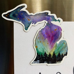 Michigan Magnet - Michigan State Magnet - Michigan Car Magnet - Home State Magnet - Aurora Borealis - Magnet - MI