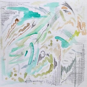 オリジナル水彩抽象画、ピンクパープルドットアート（6x6）ゴールド