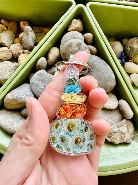 Key Chain Charm Art Michigan Rocks Artwork Petoskey Agate Copper Leland Blue Black Pudding Stone Stacked Stones Small Art Gift Etsy Canada
