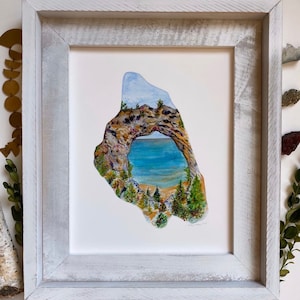Carte du Michigan état original peinture aquarelle impression Art Mackinaw Mackinac Island Arch Rock M185 l'oeuvre d'art paysage des Grands Lacs