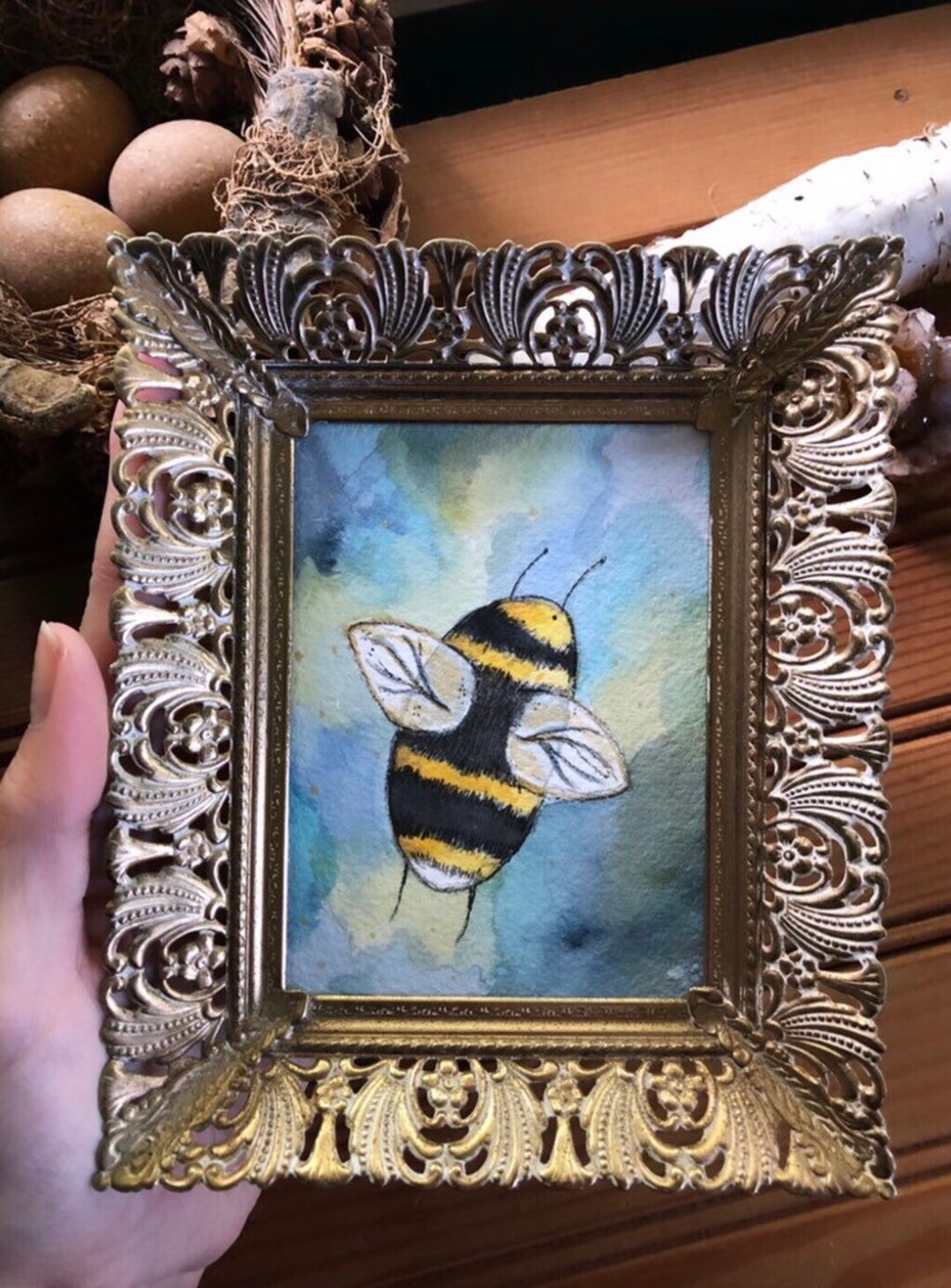 Original Watercolor Painting Artwork Bumble Bee Honey Bee Insect ...