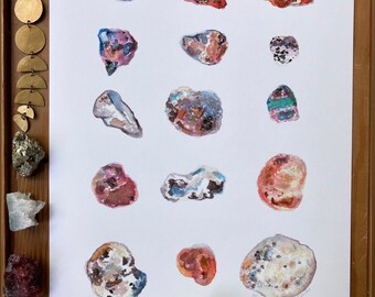 Michigan Beach Rocks Watercolor Painting Art Print, Gold Embellished | Customize