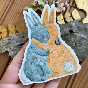 Bunny Rabbit Watercolor Artwork Waterproof Sticker Decal Nature Art Gift Whimsical Watercolor Illustration Romance Animal Forest Woodland