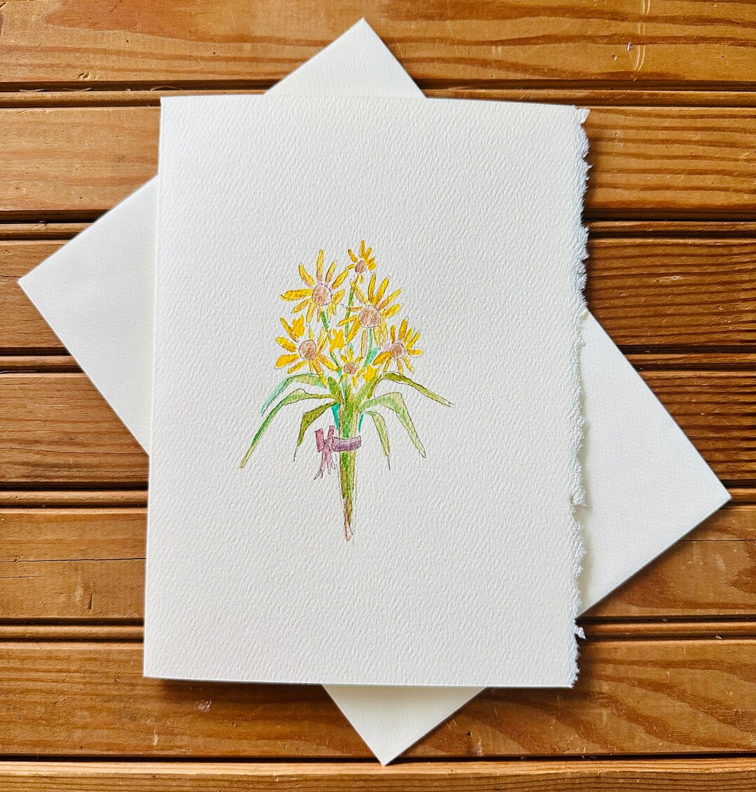 Original Watercolor Card Art Hand Painted Daisy Yellow Flower Floral ...