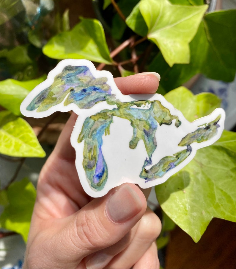 Lake Shape Sticker Lakes Watercolor Sticker - Michigan, Superior, Huron, Erie, Ontario ...