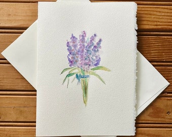 Original Watercolor Card Art Hand Painted One of a Kind Purple Flower Floral Bouquet Wedding Nature Farmhouse Gift Paper Party Supplies