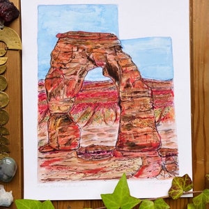 Impression d'art de l'Utah, impression d'amour de l'État, Moan, carte de l'état de l'Utah, impression aquarelle unique, décoration d'intérieur, cadeau Parc national des Arches, rocher, randonnée, voyage, camping
