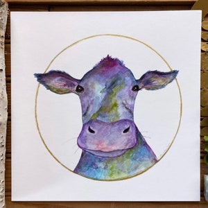 Original Fine Art Print Minimalistic Cow Calf Colorful Abstract Farmhouse Artwork Home Decor Gift Wall Art Watercolor Hand Embellished