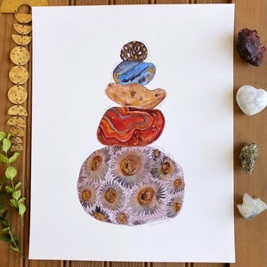 Michigan Rocks Fine Art Illustration Print Petoskey Stone Agate Copper Leland Blue Pudding Stone Home Decor Wall Art Stacked Stones Geology